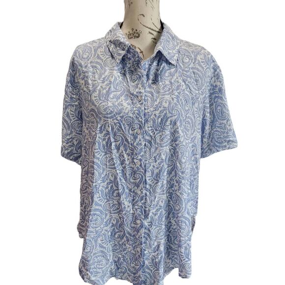 Japna‎ -264 Hawaiian Shirt Paisley Light Blue Short Sleeve Button Down Medium - Picture 1 of 5